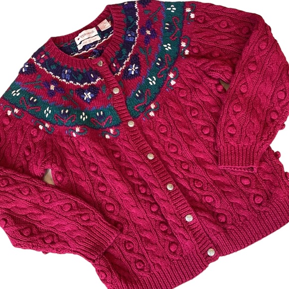 Appleseed's Sweaters Vintage Appleseeds Hand Knit Pink Cable